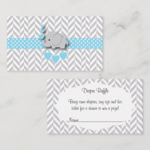 Blue White Grey Elephant Baby Shower Diaper Raffle Enclosure Card