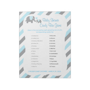 Blue, White & Grey Elephant Baby Shower - Game 2 Notepad