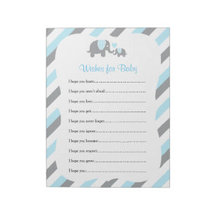 Blue, White & Grey Elephant Baby Shower - Wishes 2 Notepad