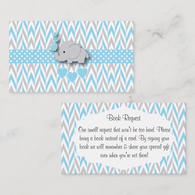Blue White Grey Elephant  Book Request Enclosure Card (Front/Back)