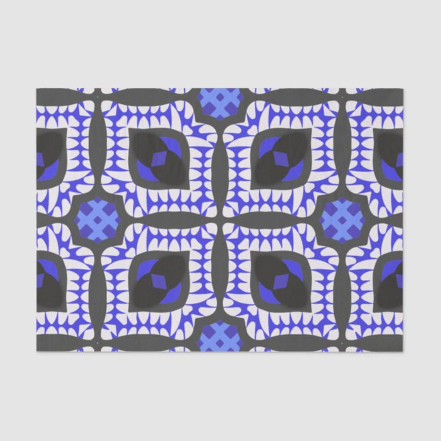 Blue White Grey Ethnic Boho African Tribal Pattern Tissue Paper (Front)