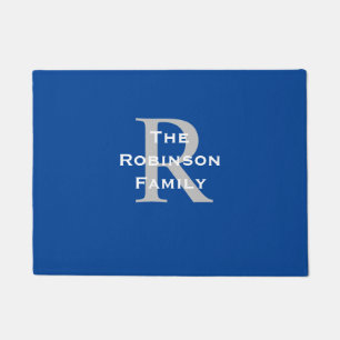 Blue White Grey Name Monogrammed  Doormat