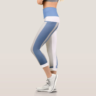 Blue + White + Grey Stripe Capri Leggings