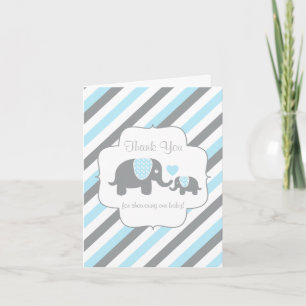 Blue, White Grey Stripe Elephant  Thank You Card