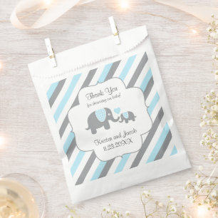 Blue, White Grey Stripe Elephant Thank You Favour Bag