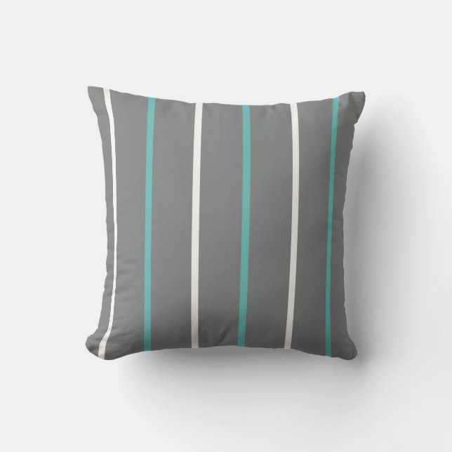 Blue White Grey Thin Vertical Stripe Cushion (Front)