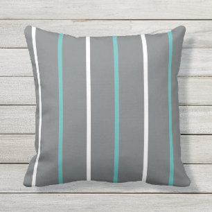 Blue White Grey Thin Vertical Stripe Cushion