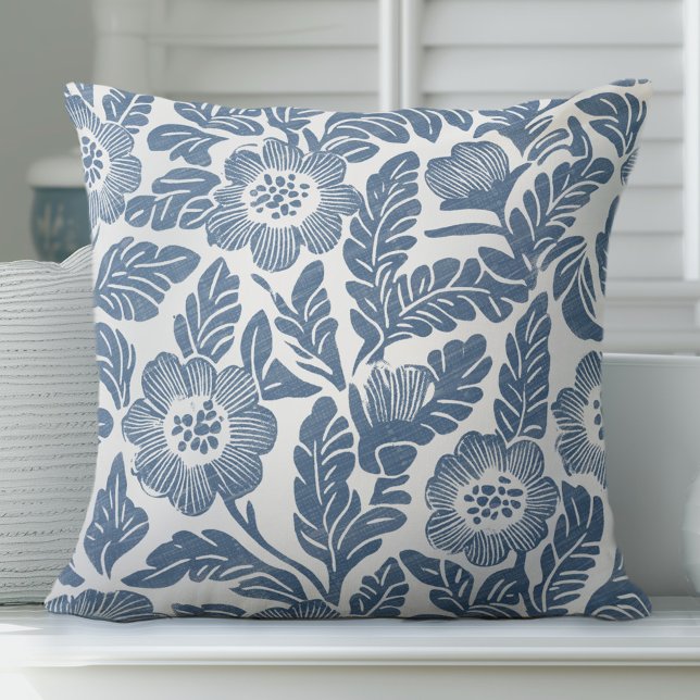 Blue & White Hamptons Floral Throw Pillow (Creator Uploaded)