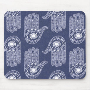 Blue & White Hamsa Hand Pattern / Evil Eye Defence Mouse Pad