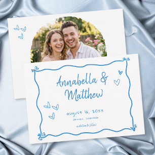 Blue White Hand Drawn Heart Whimsical Photo  Save The Date
