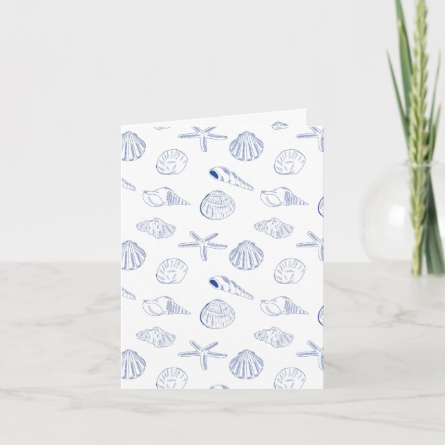 Blue White Hand Drawn Sea Shells Beach Summer  Card (Front)