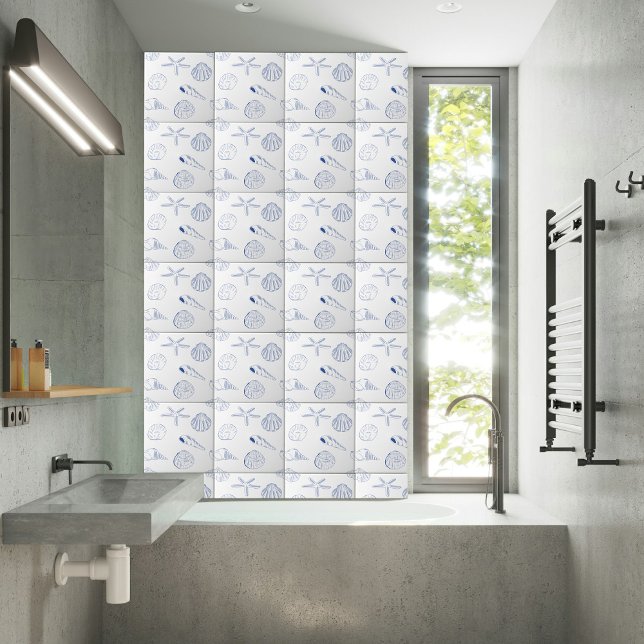 Blue White Hand Drawn Sea Shells Beach Summer  Ceramic Tile (Blue White Hand Drawn Sea Shells Beach Summer Ceramic Tile)