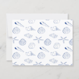 Blue White Hand Drawn Sea Shells Beach Summer  Postcard