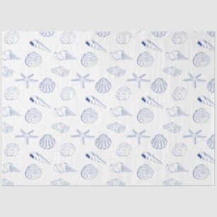 Blue White Hand Drawn Sea Shells Beach Summer  Tissue Paper