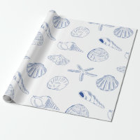 Blue White Hand Drawn Sea Shells Beach Summer 