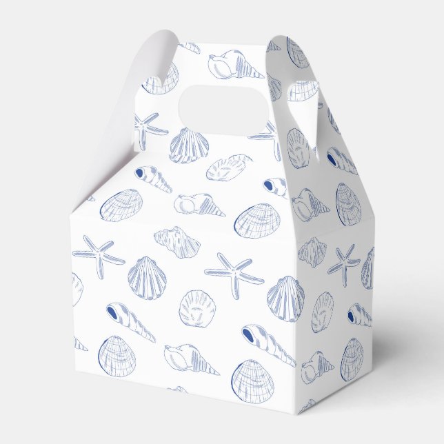 Blue White Hand Drawn Seashells Beach Summer  Favour Box (Front Side)