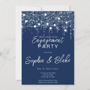 Blue & White Hanging Lights Engagement Party Invitation