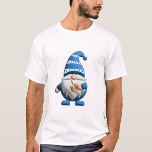 Blue White Hanukkah Gnome holding Dreidel T-Shirt