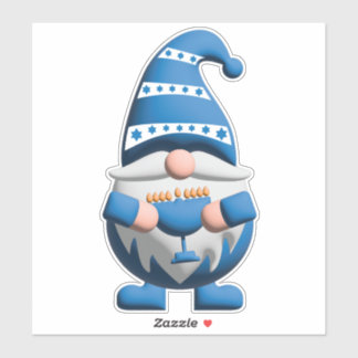 Blue White Hanukkah Gnome holding Menorah