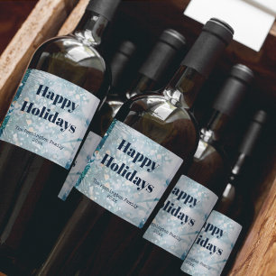Blue & White Happy Holidays   Wine Gift Wine Label