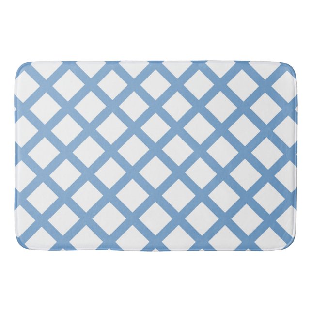 Blue White Harlequin Diamond Stripe Pattern Bath Mat (Front)