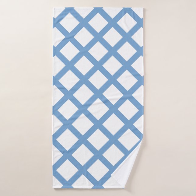 Blue White Harlequin Diamond Stripe Pattern Bath Towel (Bath Towel)