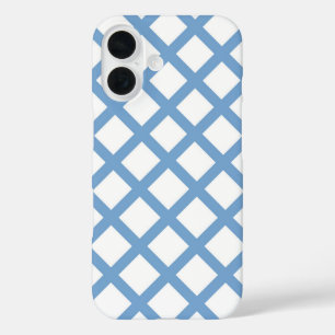 Blue White Harlequin Diamond Stripe Pattern iPhone 16 Case