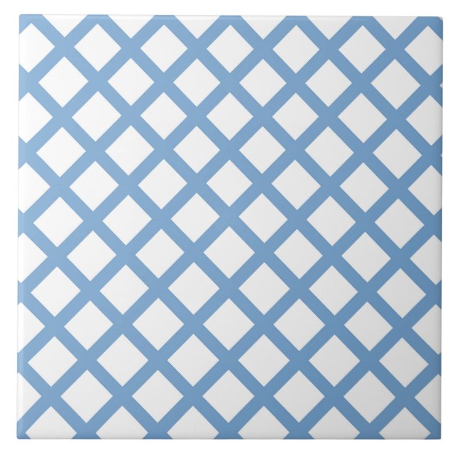 Blue White Harlequin Diamond Stripe Pattern Ceramic Tile (Front)