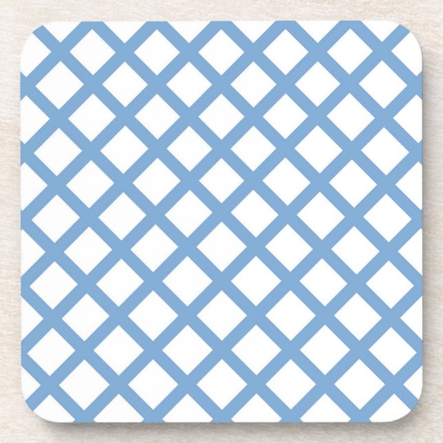 Blue White Harlequin Diamond Stripe Pattern Coaster (Front)