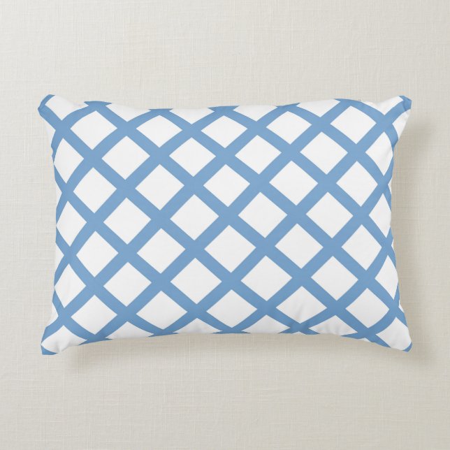 Blue White Harlequin Diamond Stripe Pattern Decorative Cushion (Front)
