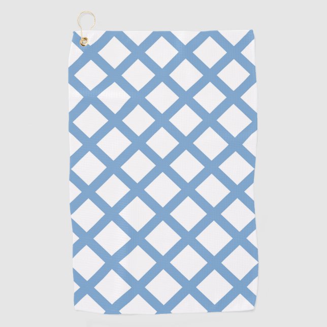 Blue White Harlequin Diamond Stripe Pattern Golf Towel (Front)