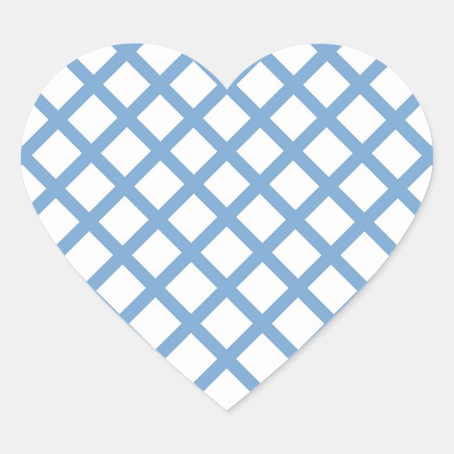 Blue White Harlequin Diamond Stripe Pattern Heart Sticker (Front)
