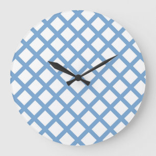 Blue White Harlequin Diamond Stripe Pattern Large Clock