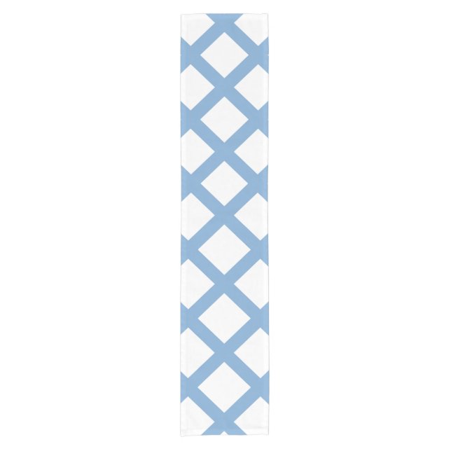 Blue White Harlequin Diamond Stripe Pattern Short Table Runner (Front)