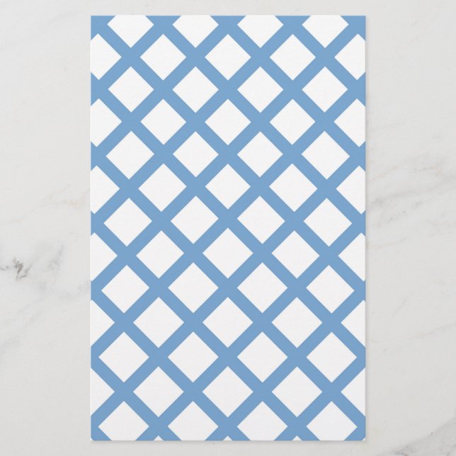 Blue White Harlequin Diamond Stripe Pattern Stationery (Front)