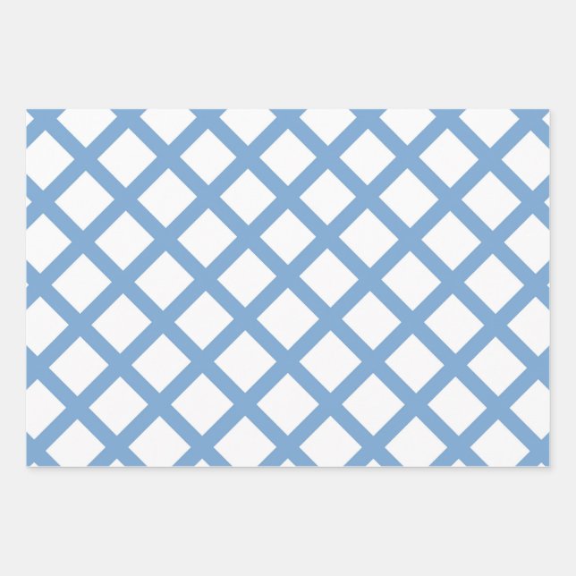Blue White Harlequin Diamond Stripe Pattern Wrapping Paper Sheet (Front)