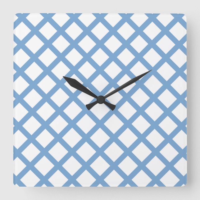 Blue White Harlequin Diamond Stripe Wall Clock (Front)