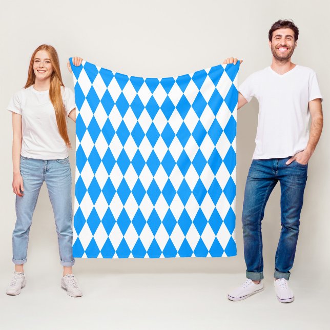 Blue White Harlequin Diamonds Checkers Design  Fleece Blanket (Creator Uploaded)