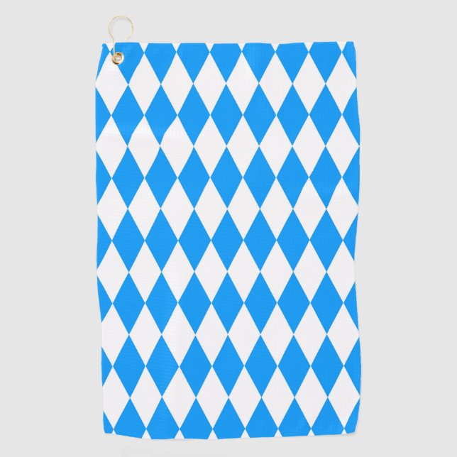 Blue White Harlequin Diamonds Checkers Design  Golf Towel (Front)