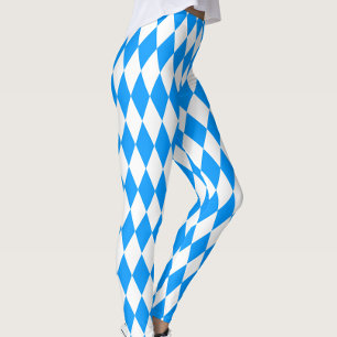 Blue White Harlequin Diamonds Checkers Design  Leggings