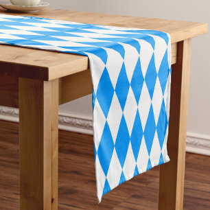 Blue White Harlequin Diamonds Checkers Design Short Table Runner