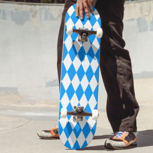 Blue White Harlequin Diamonds Checkers Design Skateboard