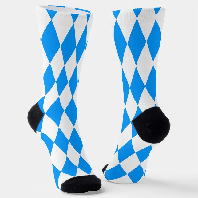 Blue White Harlequin Diamonds Checkers Design  Socks (Creator Uploaded)