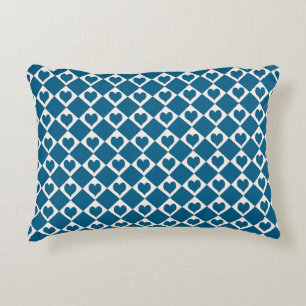 Blue White Heart Chequered Pattern Decorative Cushion