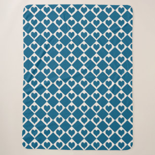 Blue White Heart Chequered Pattern Sherpa Blanket