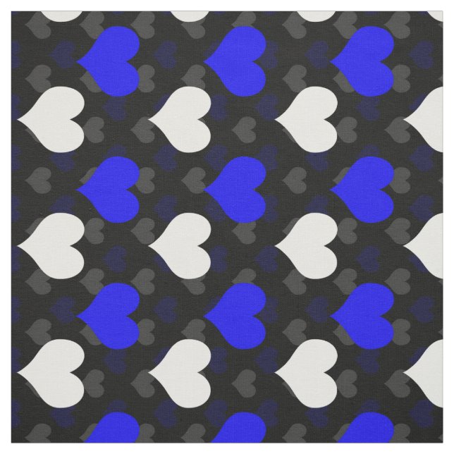 Blue White Hearts Black  Fabric (Swatch)