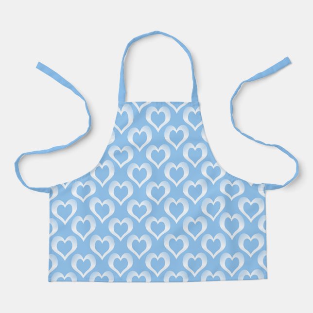 Blue White Hearts Pattern Apron (Front)