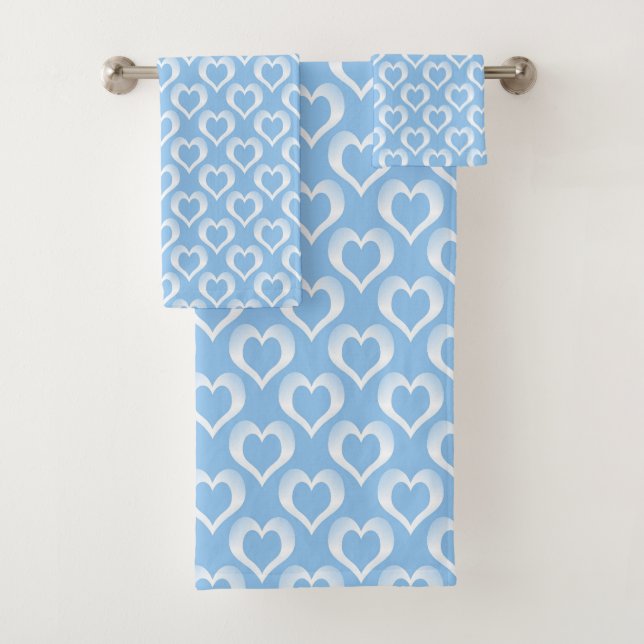 Blue White Hearts Pattern Bath Towel Set (Insitu)