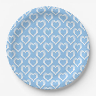 Blue White Hearts Pattern Paper Plate