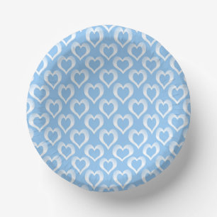 Blue White Hearts Pattern Paper Plate